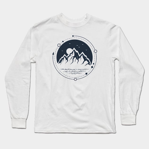 Mountains And Lake. Double Exposure. Geometric Style Long Sleeve T-Shirt by SlothAstronaut